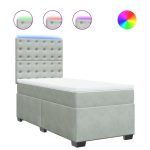 Pat box spring cu saltea, gri deschis, 100×200 cm, catifea