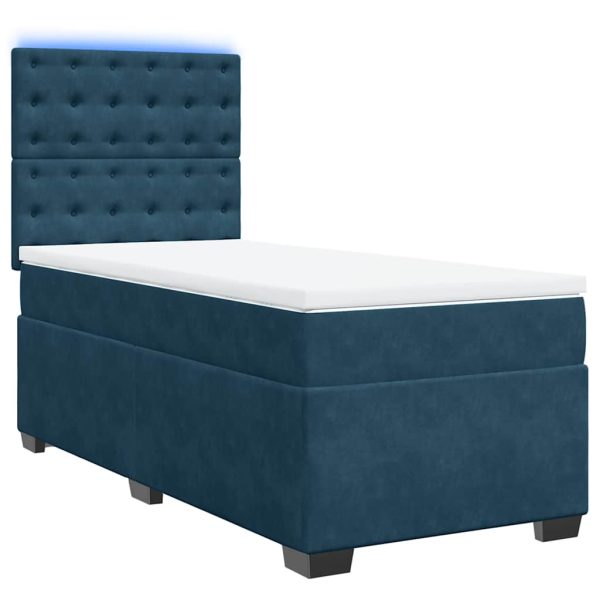 Pat box spring cu saltea, albastru, 100×200 cm, catifea