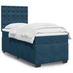 Pat box spring cu saltea, albastru, 100×200 cm, catifea