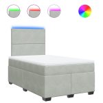 Pat box spring cu saltea, gri deschis, 120×190 cm, catifea