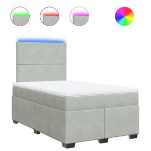 Pat box spring cu saltea, gri deschis, 120×190 cm, catifea