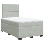 Pat box spring cu saltea, gri deschis, 120×190 cm, catifea
