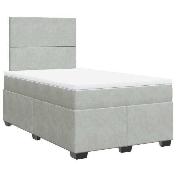 Pat box spring cu saltea, gri deschis, 120×190 cm, catifea