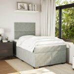 Pat box spring cu saltea, gri deschis, 120×190 cm, catifea