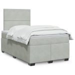 Pat box spring cu saltea, gri deschis, 120×190 cm, catifea