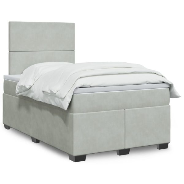 Pat box spring cu saltea, gri deschis, 120×190 cm, catifea
