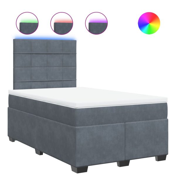 Pat box spring cu saltea, gri închis, 120×190 cm, catifea