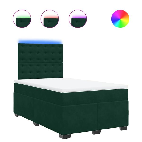 Pat box spring cu saltea, verde închis, 120×190 cm, catifea