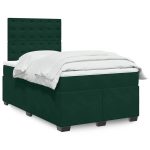 Pat box spring cu saltea, verde închis, 120×190 cm, catifea