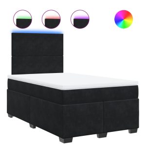 Pat box spring cu saltea, negru, 120×200 cm, catifea
