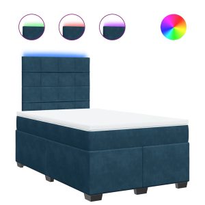 Pat box spring cu saltea, albastru, 120×200 cm, catifea