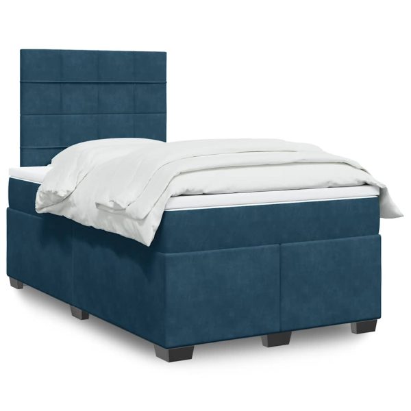 Pat box spring cu saltea, albastru, 120×200 cm, catifea