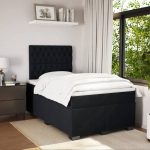 Pat box spring cu saltea, negru, 120×200 cm, catifea