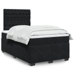 Pat box spring cu saltea, negru, 120×200 cm, catifea