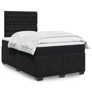 Pat box spring cu saltea, negru, 120×200 cm, catifea