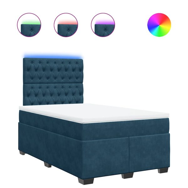 Pat box spring cu saltea, albastru, 120×200 cm, catifea