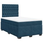 Pat box spring cu saltea, albastru, 120×200 cm, catifea