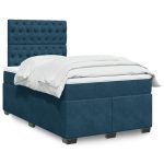 Pat box spring cu saltea, albastru, 120×200 cm, catifea