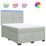 Pat box spring cu saltea, gri deschis, 140×190 cm, catifea