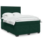 Pat box spring cu saltea, verde închis, 140×190 cm, catifea