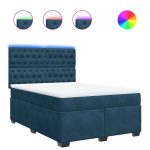 Pat box spring cu saltea, albastru, 140×190 cm, catifea