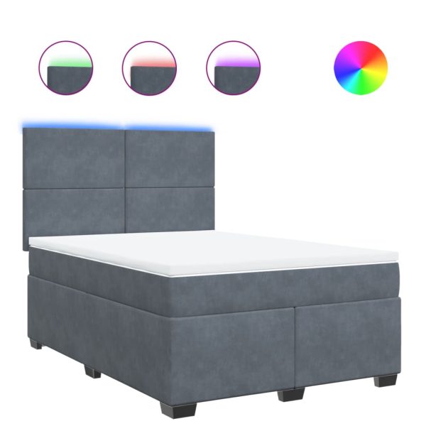 Pat box spring cu saltea, gri închis, 160×200 cm, catifea