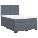 Pat box spring cu saltea, gri închis, 160×200 cm, catifea