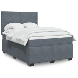 Pat box spring cu saltea, gri închis, 160×200 cm, catifea