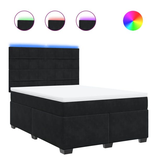 Pat box spring cu saltea, negru, 160×200 cm, catifea