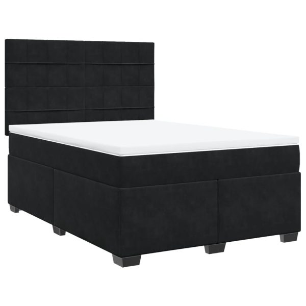 Pat box spring cu saltea, negru, 160×200 cm, catifea