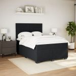Pat box spring cu saltea, negru, 160×200 cm, catifea