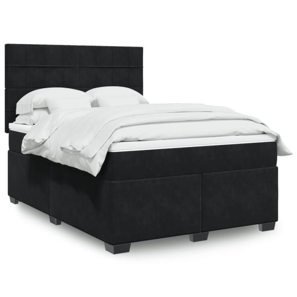 Pat box spring cu saltea, negru, 160×200 cm, catifea