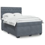 Pat box spring cu saltea, gri închis, 160×200 cm, catifea