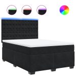 Pat box spring cu saltea, negru, 160×200 cm, catifea