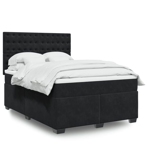 Pat box spring cu saltea, negru, 160×200 cm, catifea