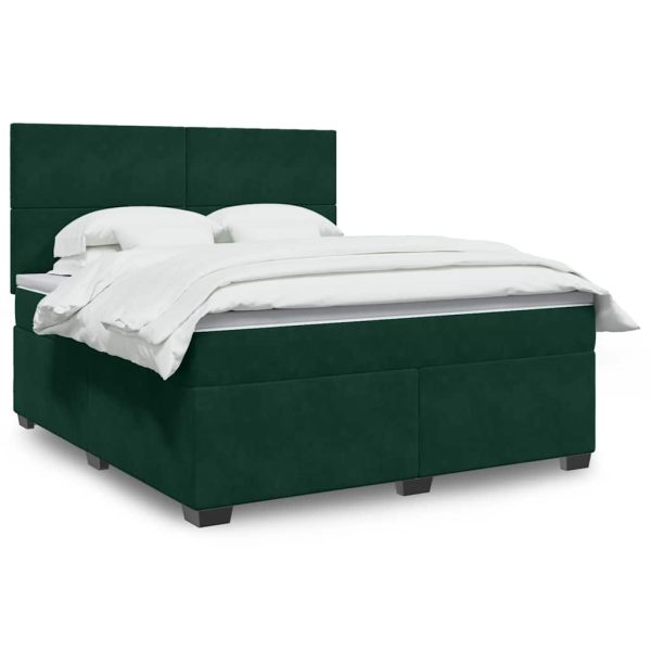 Pat box spring cu saltea, verde închis, 180×200 cm, catifea