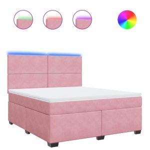 Pat box spring cu saltea, roz, 180×200 cm, catifea