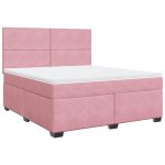 Pat box spring cu saltea, roz, 180×200 cm, catifea