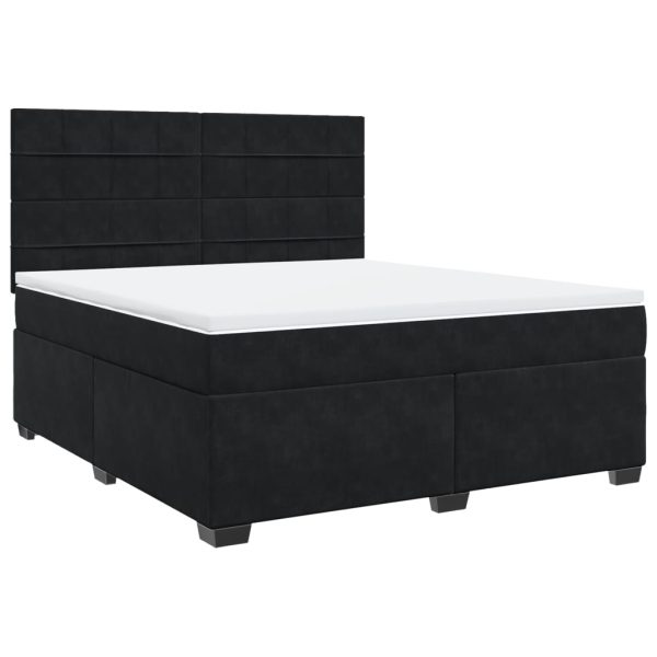 Pat box spring cu saltea, negru, 180×200 cm, catifea