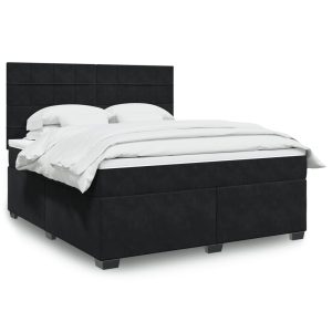 Pat box spring cu saltea, negru, 180×200 cm, catifea
