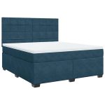 Pat box spring cu saltea, albastru, 180×200 cm, catifea