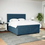 Pat box spring cu saltea, albastru, 180×200 cm, catifea