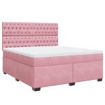 Pat box spring cu saltea, roz, 180×200 cm, catifea