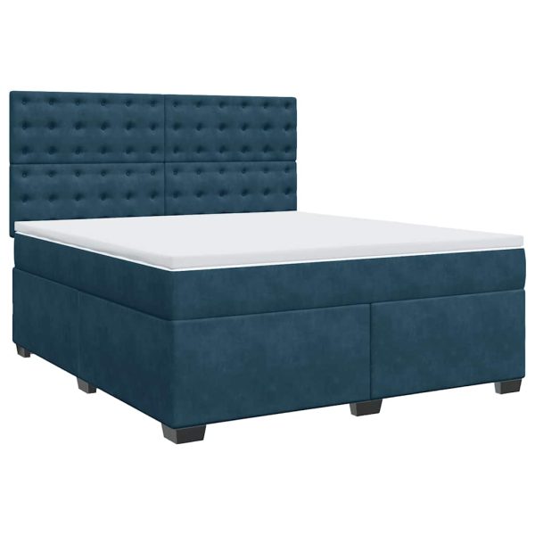 Pat box spring cu saltea, albastru, 180×200 cm, catifea