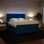 Pat box spring cu saltea, albastru, 180×200 cm, catifea