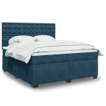 Pat box spring cu saltea, albastru, 180×200 cm, catifea