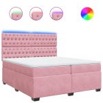 Pat box spring cu saltea, roz, 200×200 cm, catifea