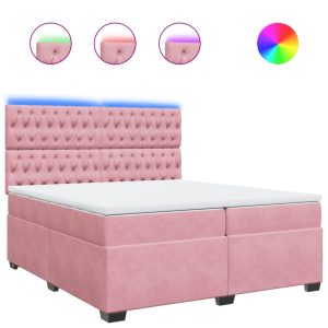 Pat box spring cu saltea, roz, 200×200 cm, catifea