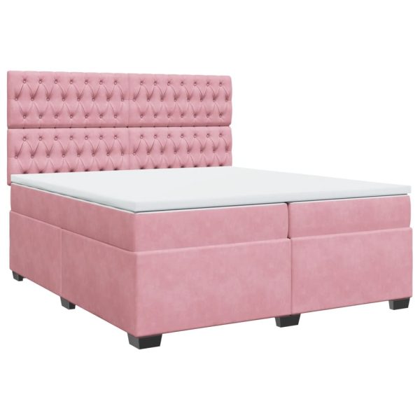 Pat box spring cu saltea, roz, 200×200 cm, catifea