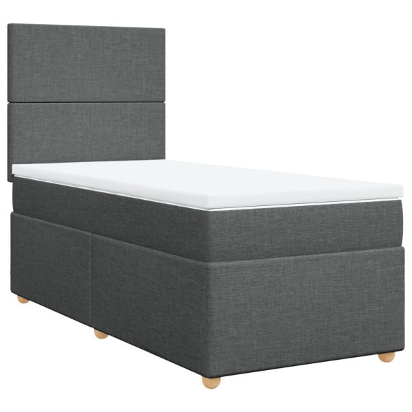 Pat box spring cu saltea, gri închis, 80×200 cm, textil